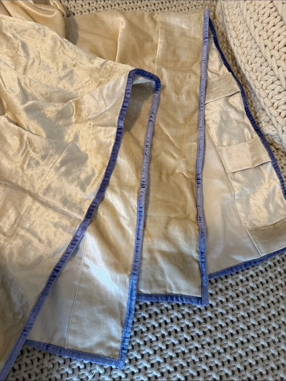 Anthropologie Petra Velvet Curtains - Beige with Blue Trim (2 panels) 84x50